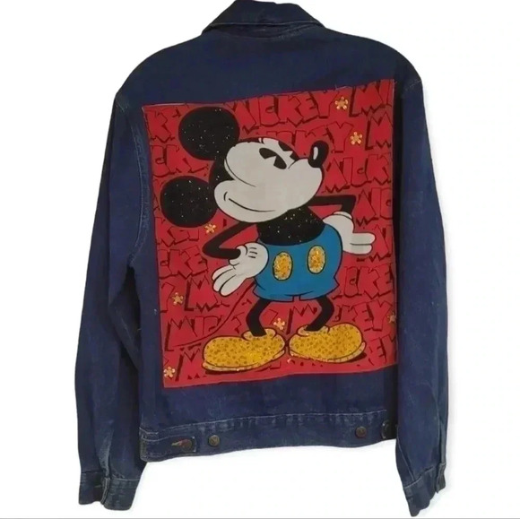 Mickey & Co , Upcycled  Denim Jacket Mickey Mouse Embellished Back Patch - Picture 3 of 10